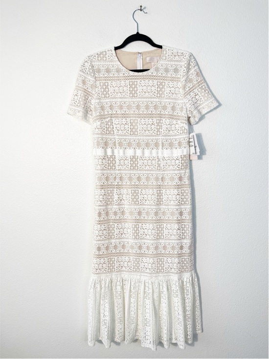 NWT Rachel Parcell Striped Lace Fitted Midi Dress in Lucent White Size Medium - Picture 2 of 7